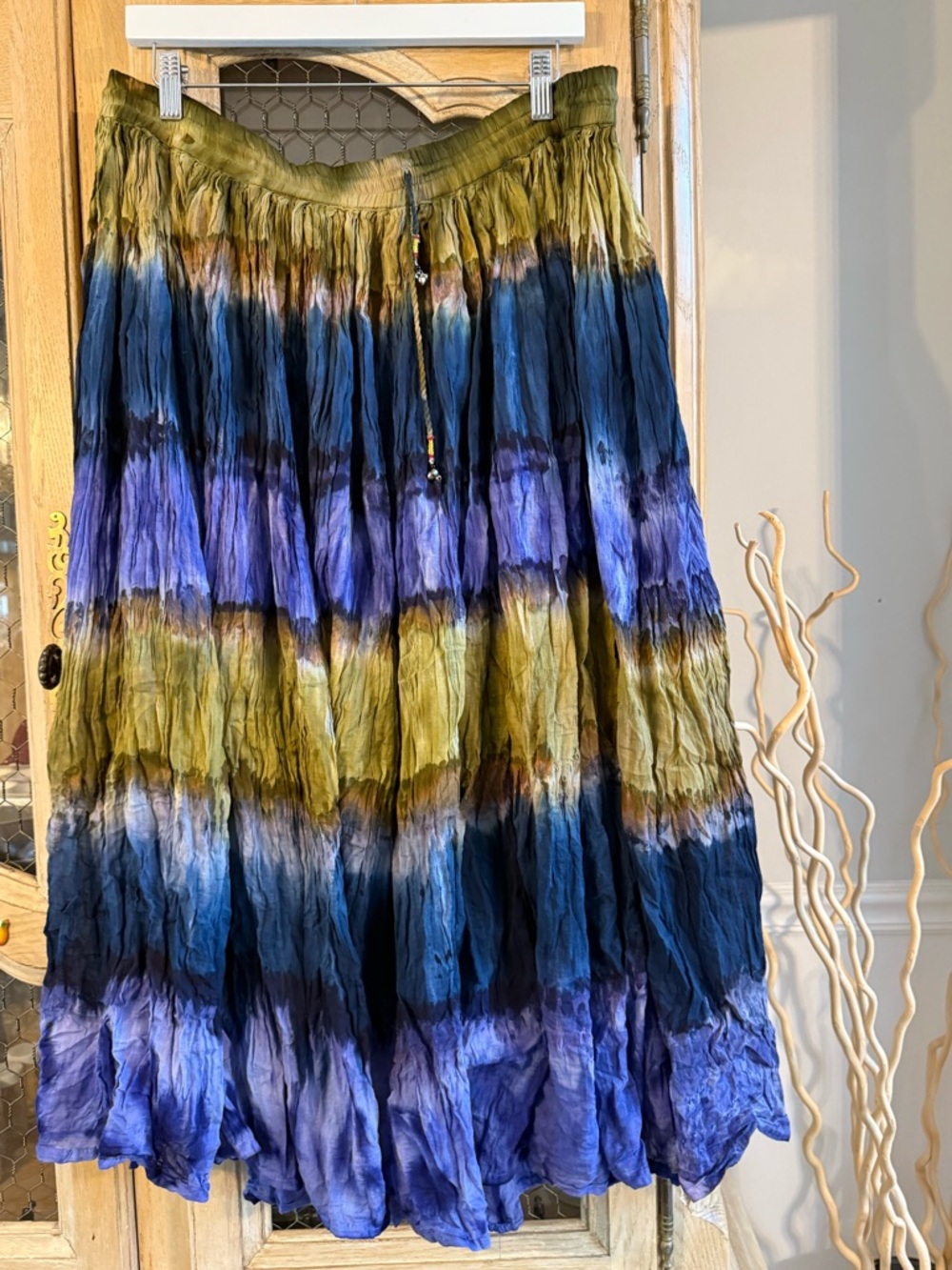 Vintage JK Collection Tie-Dye Maxi Skirt in Olive, Blue & Purple